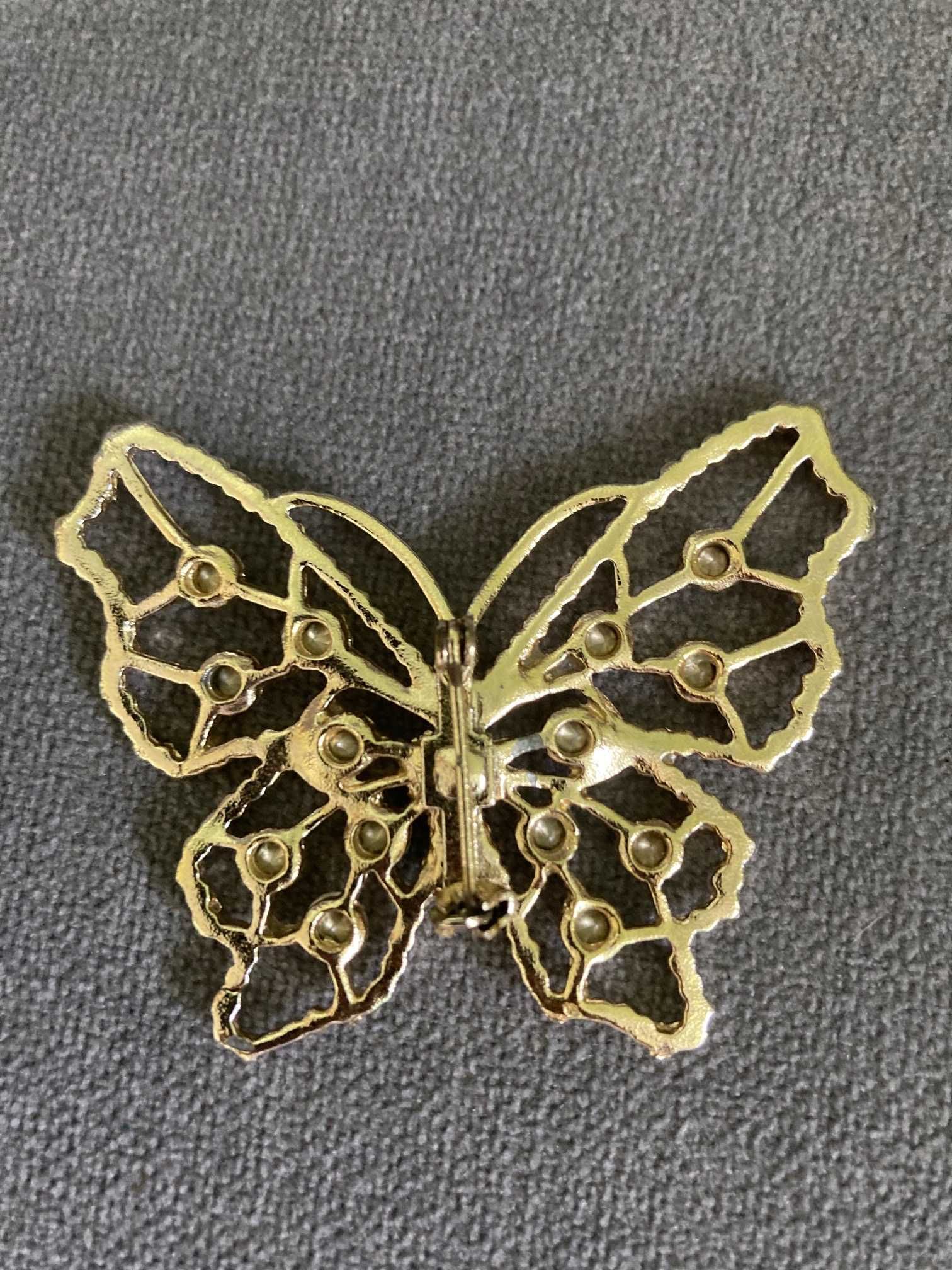 Piękna metalowa złota duża broszka motyl vintage