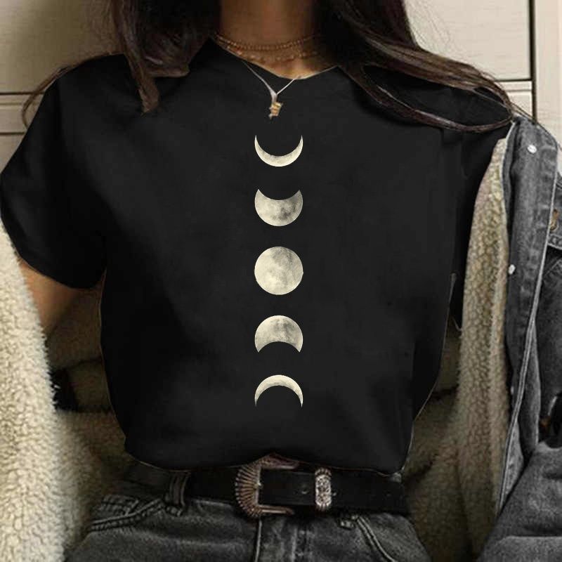 Koszulka t-shirt luźny czarny oversize fazy księżyca wiccan