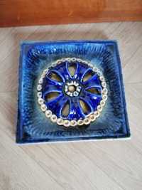 Kafel ceramiczny ozdobny kobaltowy piękny z wypukłym elementem