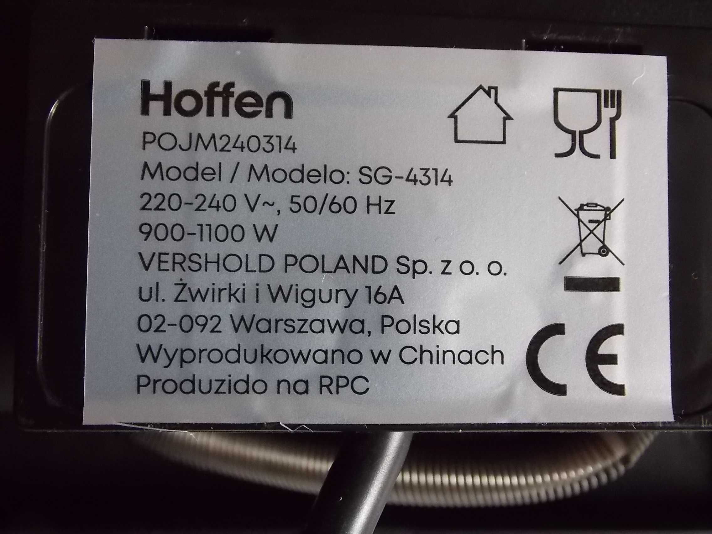 Grill opiekacz  elektryczny Hoffen 1100 W nowy z instrukcją