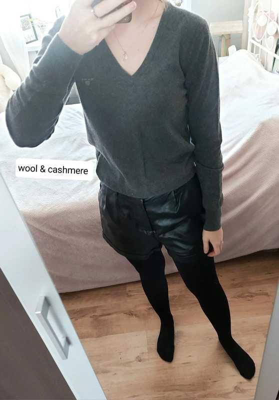 Sweter ciemno szary Gant kaszmir cashmere wełna wool