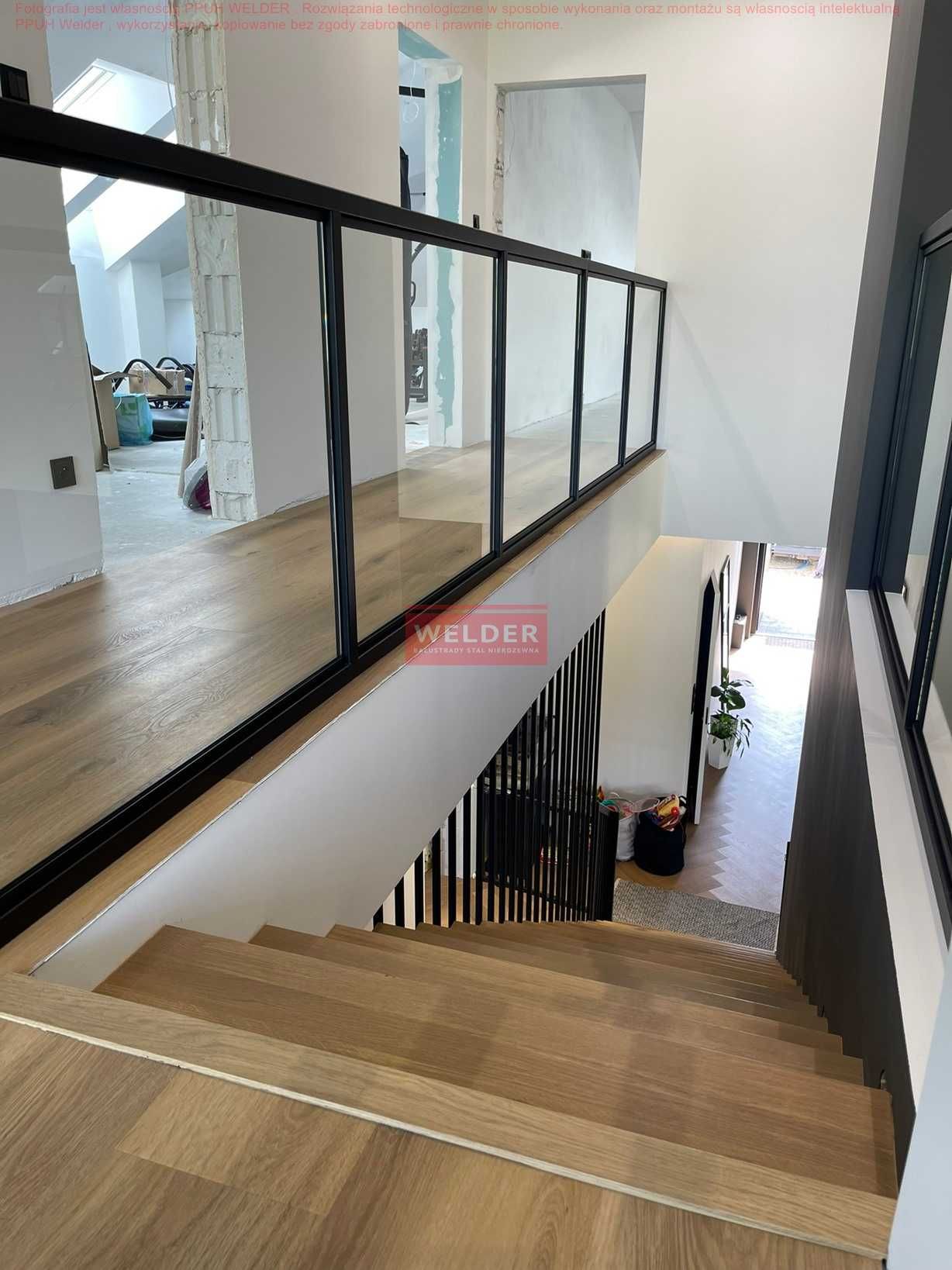 Balustrady Schodowe Barierka Francuska Antracyt Szklana harfa