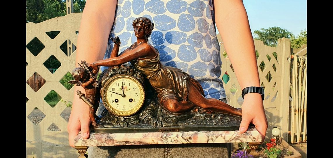 Zegar kominkowy antyk XIXwiek sygnowany +przystawki  prezent na święta