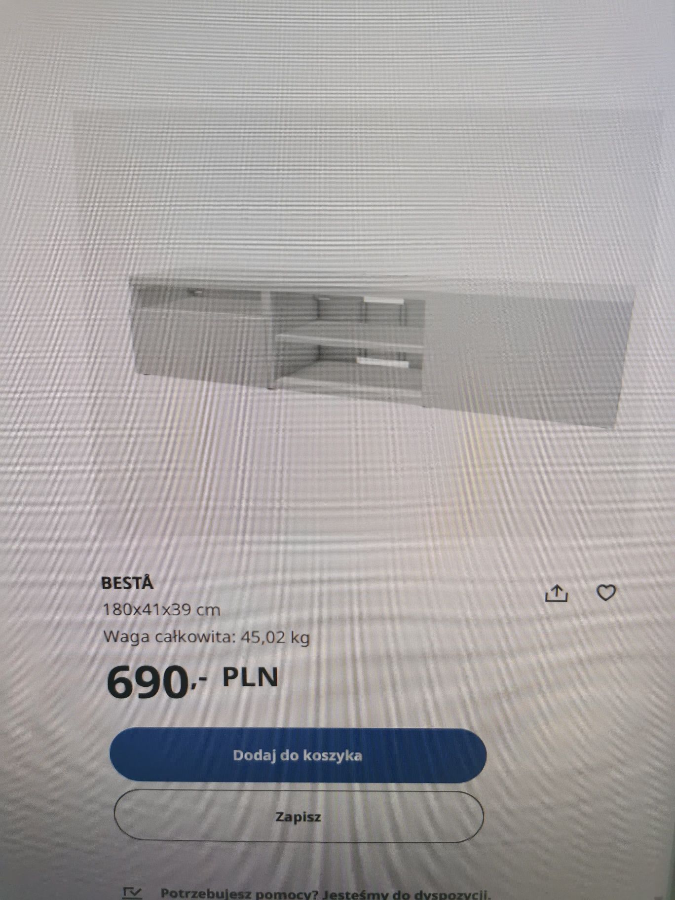 Ikea Besta - komplet Słupek i Szafka RTV - lakier szary - JAK NOWE!