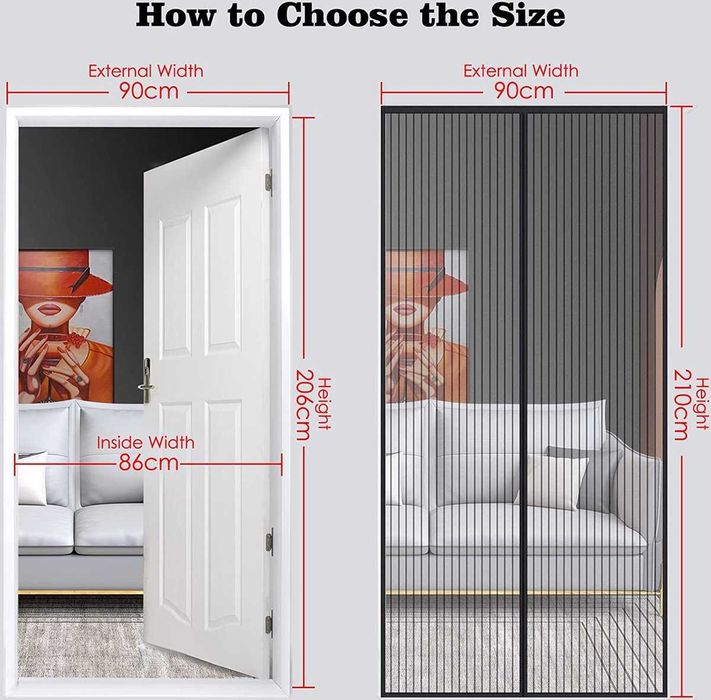 moskitera Drzwi z ekranem magnetycznym na balkon, 90 x 210 cm