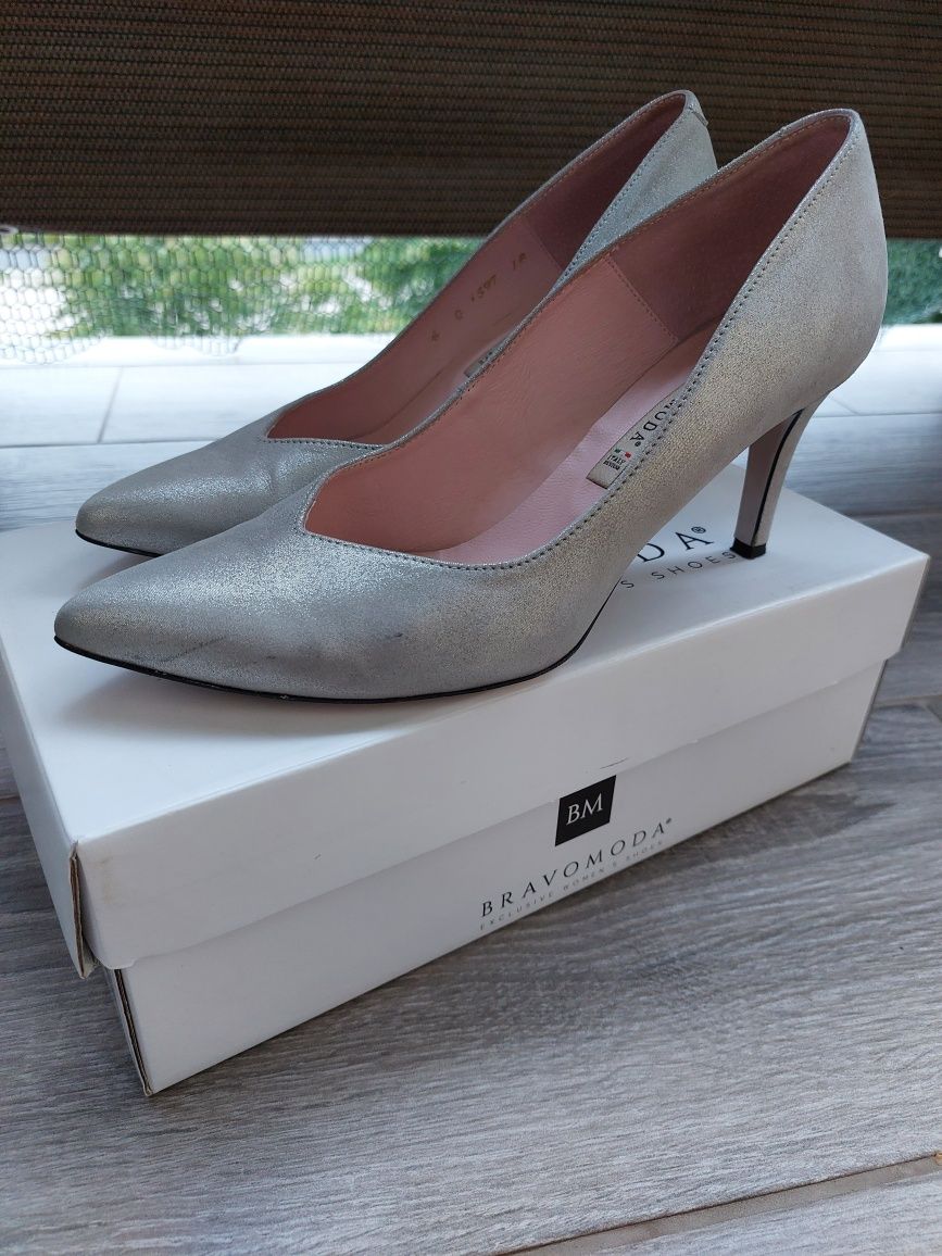 Srebrne czółenka szpilki Bravo Moda roz.38