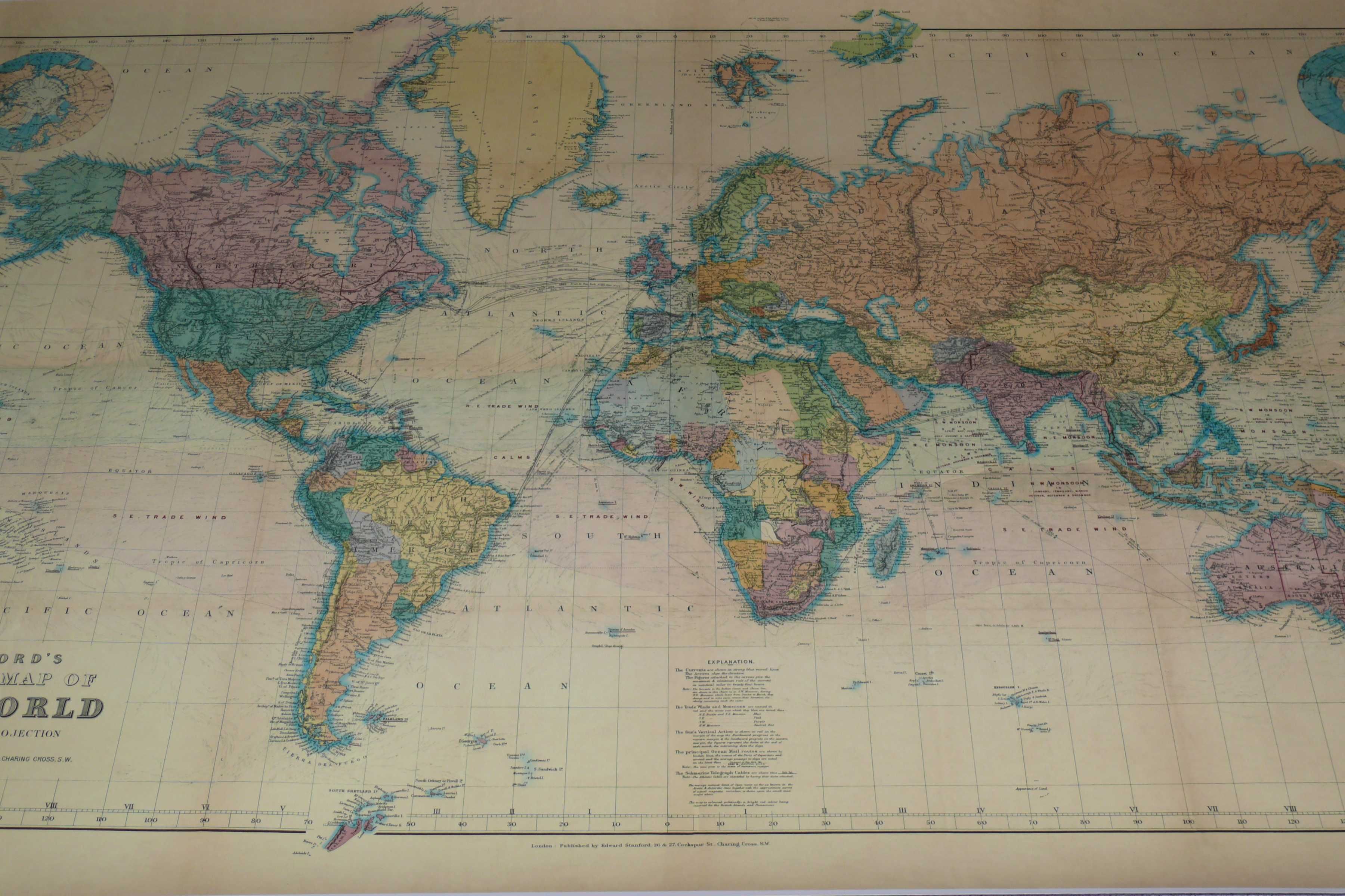 Mapa Mundo, Atlas de Stanford do ano de 1898, projeção Mercador