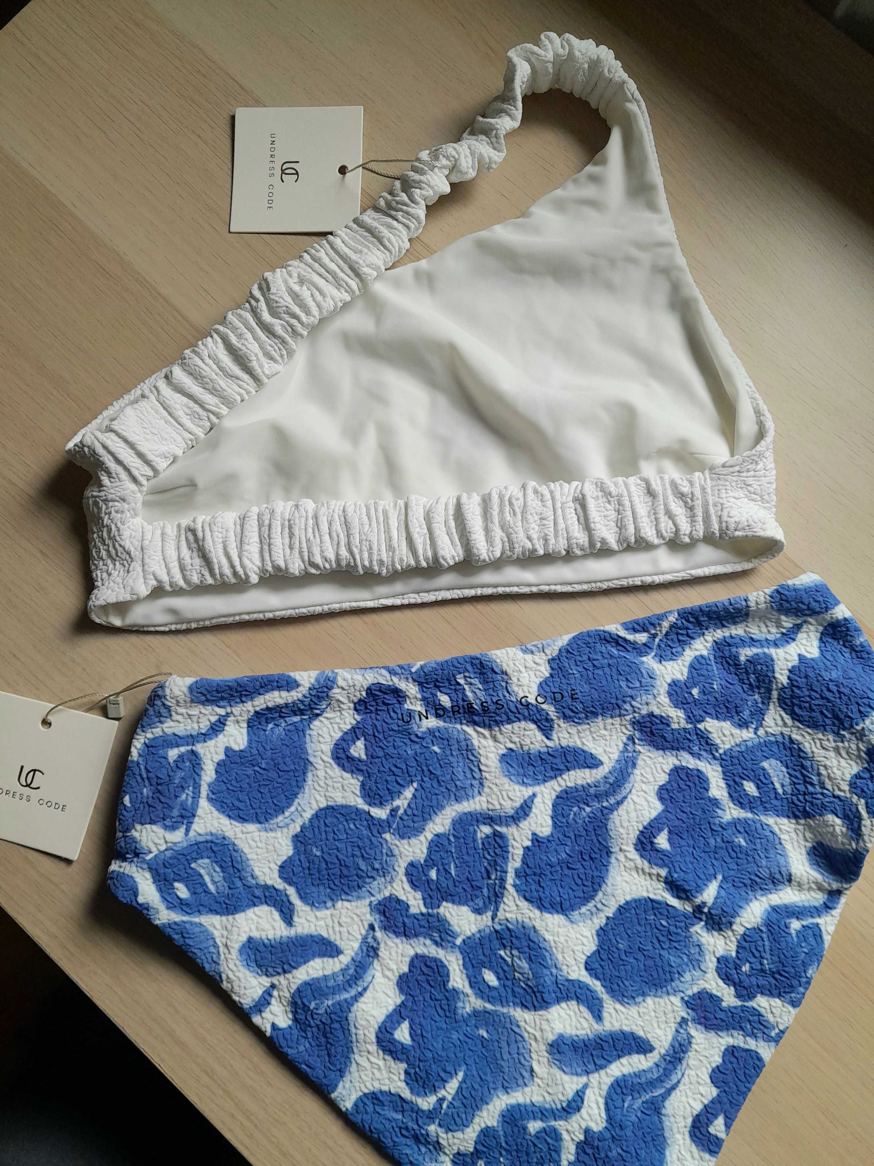 Undress Code bikini kostium kąpielowy M biały niebieski na jedno ramię