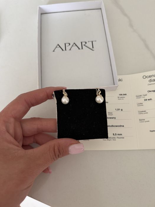 Kolczyki perły hodowlane zloto brylant Apart