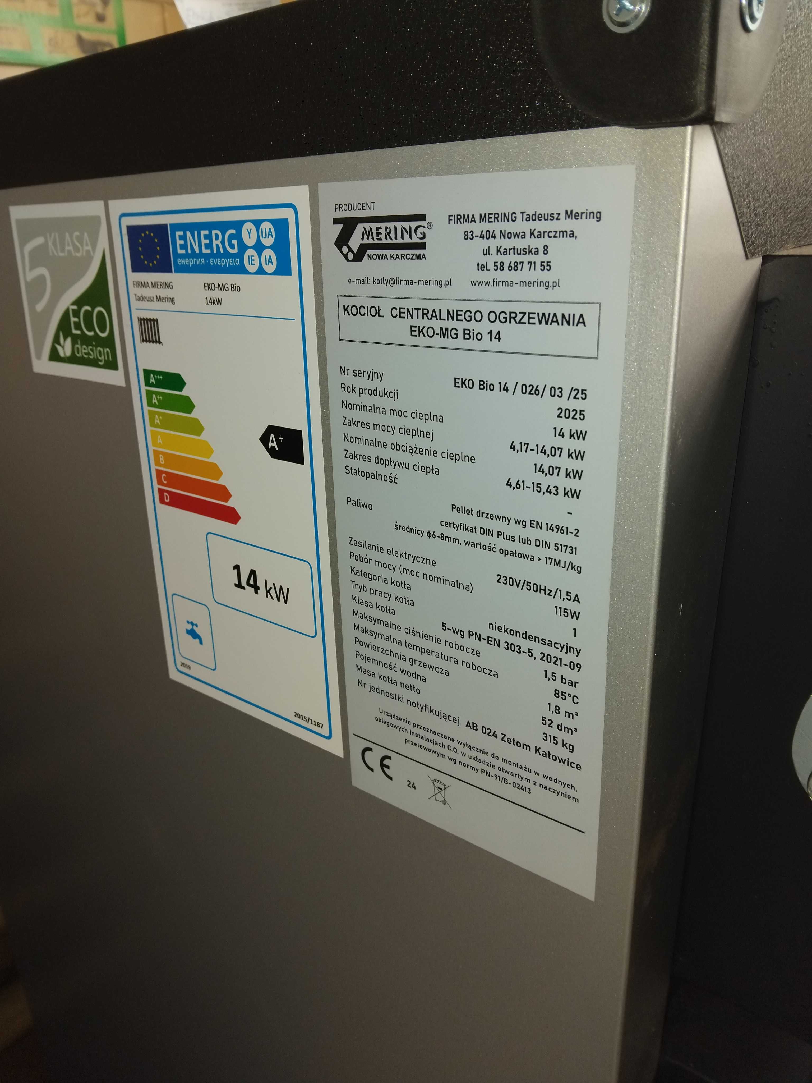 Kocioł piec na pellet pelet EKO-MG Bio 14 o mocy 14kW Mering