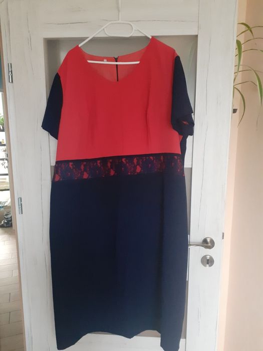 Elegancka czerwono granatowa sukienka 46/XXXL