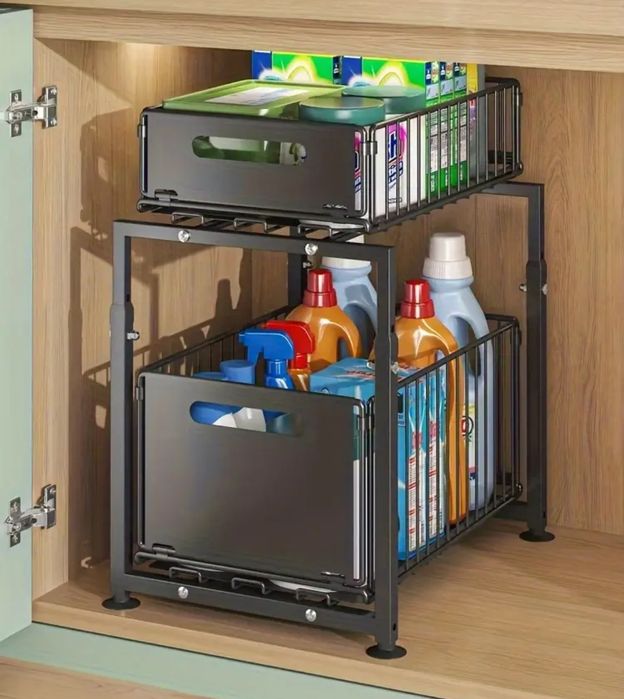 2-poziomowy organizer pod zlew z wysuwanymi metalowymi szufladami