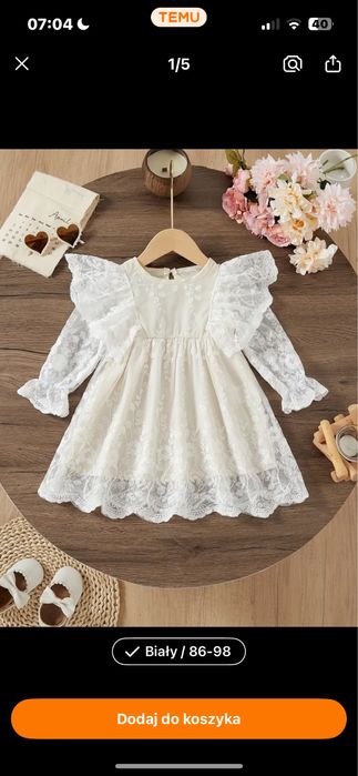 Elegancka sukienka koronkowa haftowana ecru biała Roczek chrzest sesja