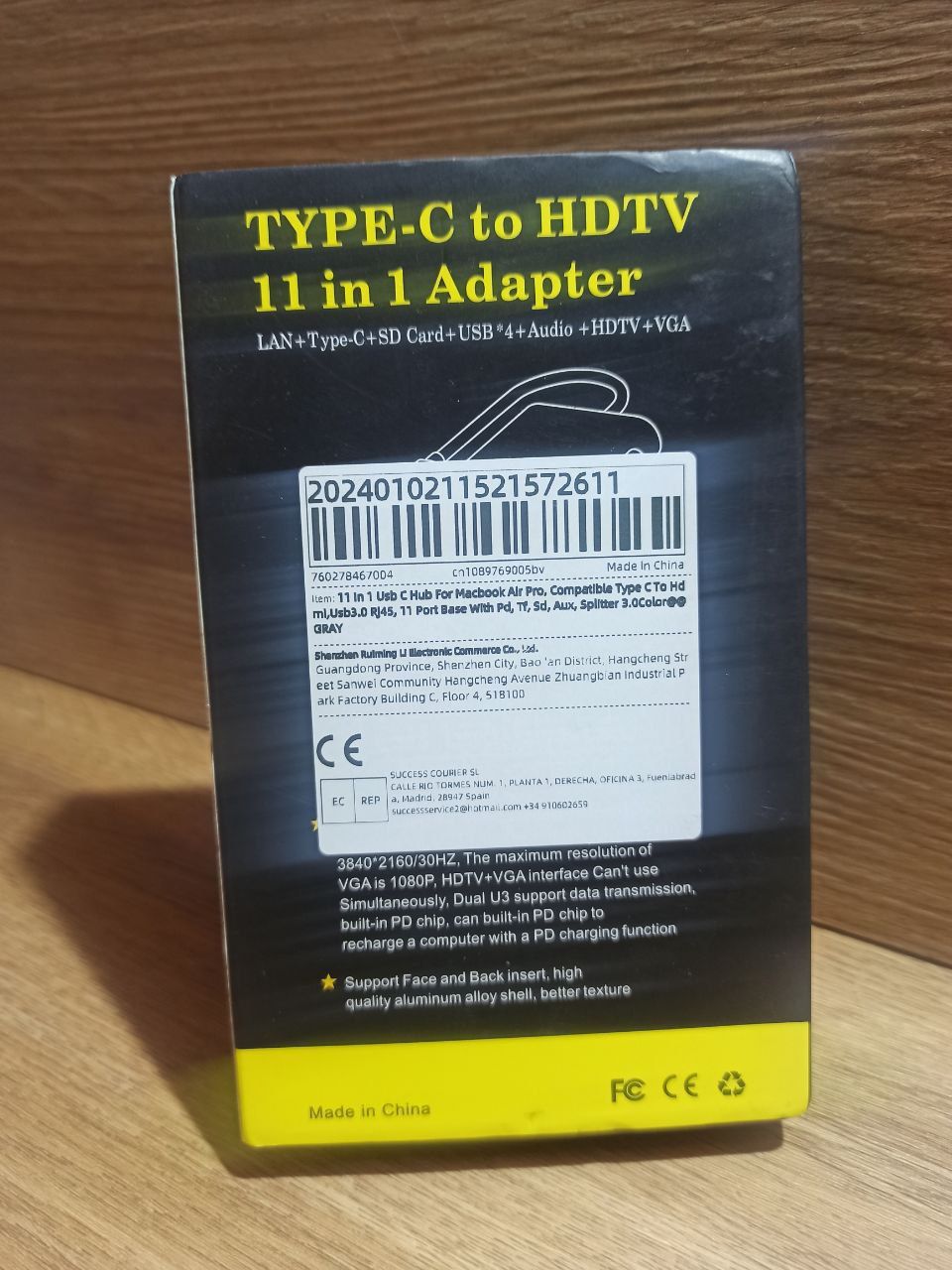 Type-C хаб для ноутбука 11 в 1 - 4хUSB3,0 + Type-C + HDMI + VGA + Rj45