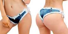 Sexy Damskie Jeansowe Spodenki z Wiązaniem Bardzo Skąpe Szorty - S