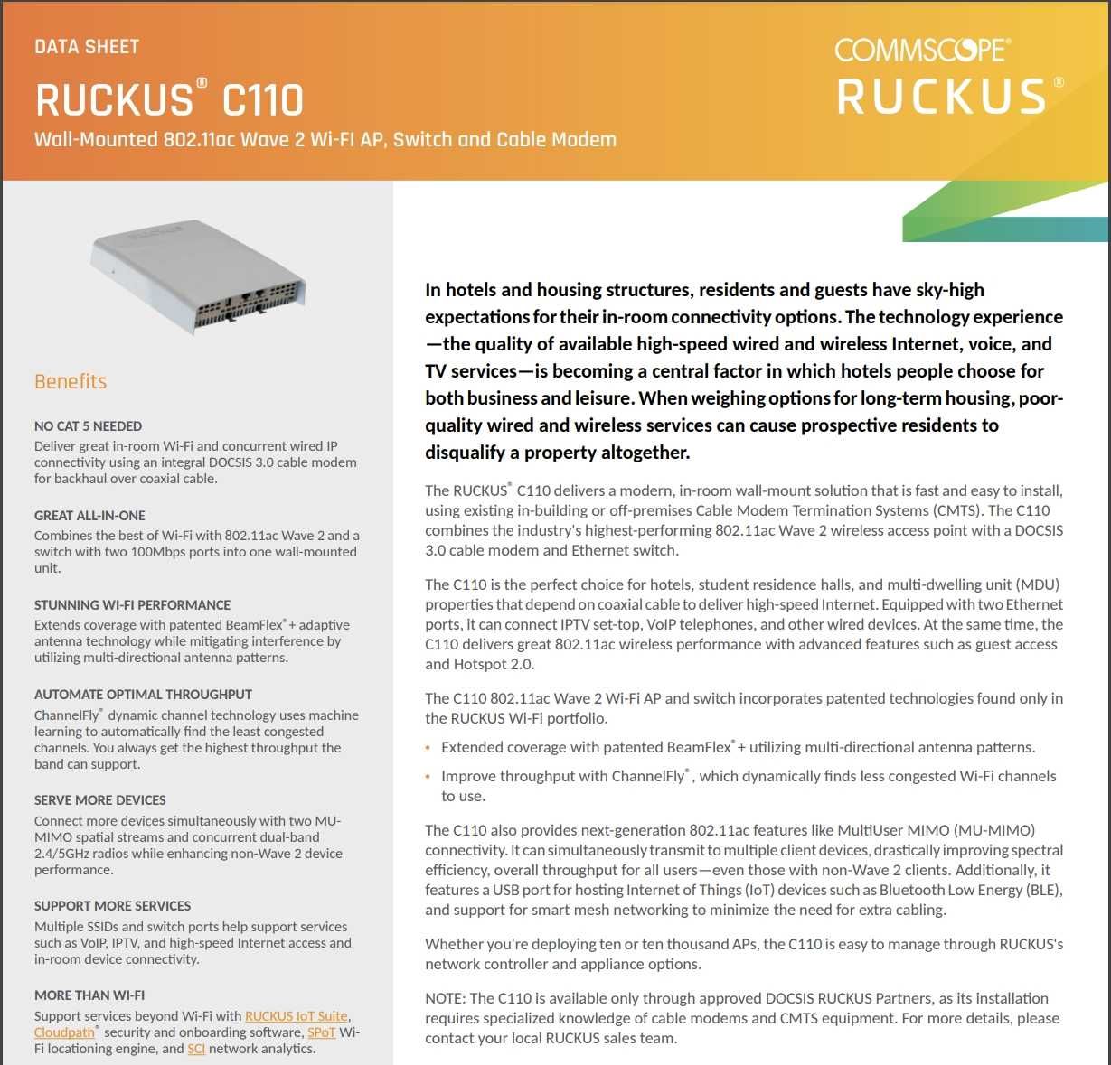 WiFi від Ruckus AC Wave 2 з кабельним модемом DOCSIS 3.0 - Ruckus C110