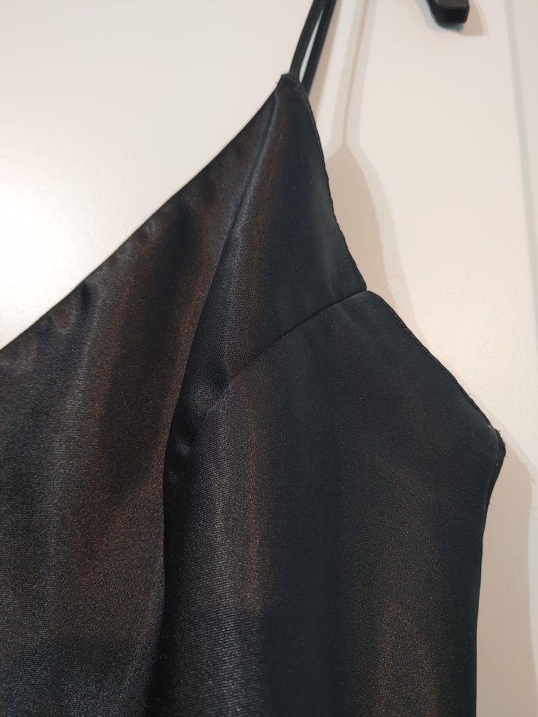 Czarna satynowa koszula nocna halka sukienka do spania piżama bielizna