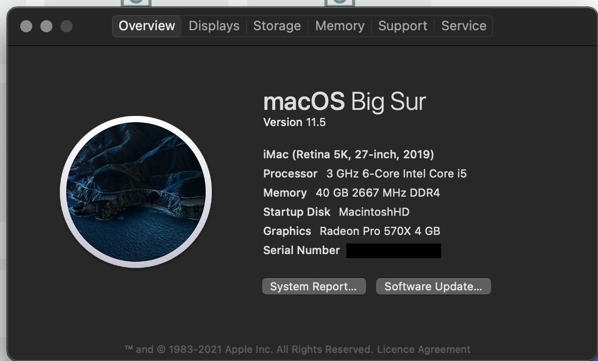 iMac Retina 5K, 27-inch, 2019, 6 ядер, 40GB RAM, Radeon 570x 4Gb