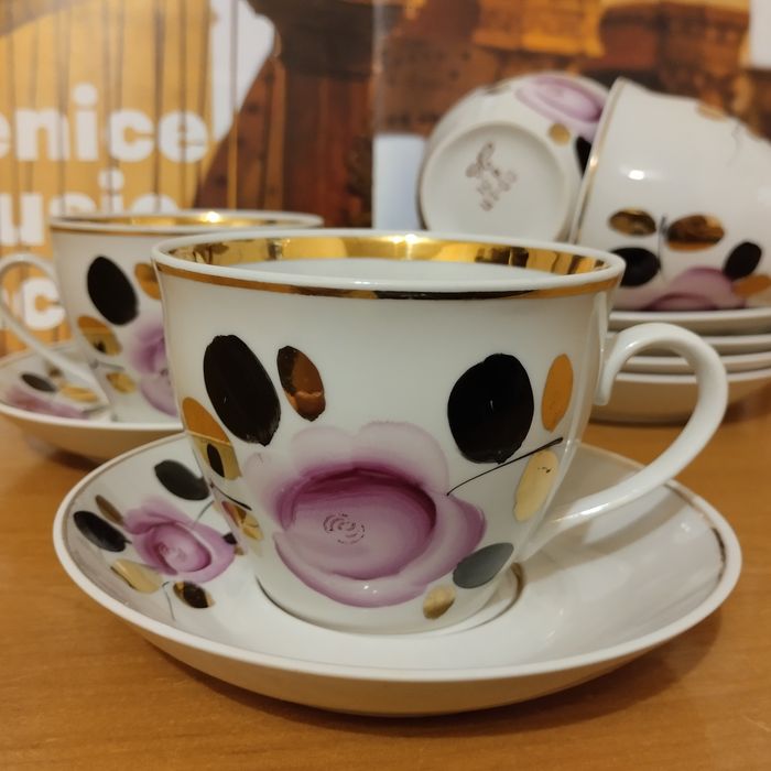 Чайные пары фарфор, чашка, блюдца, сахарница,
