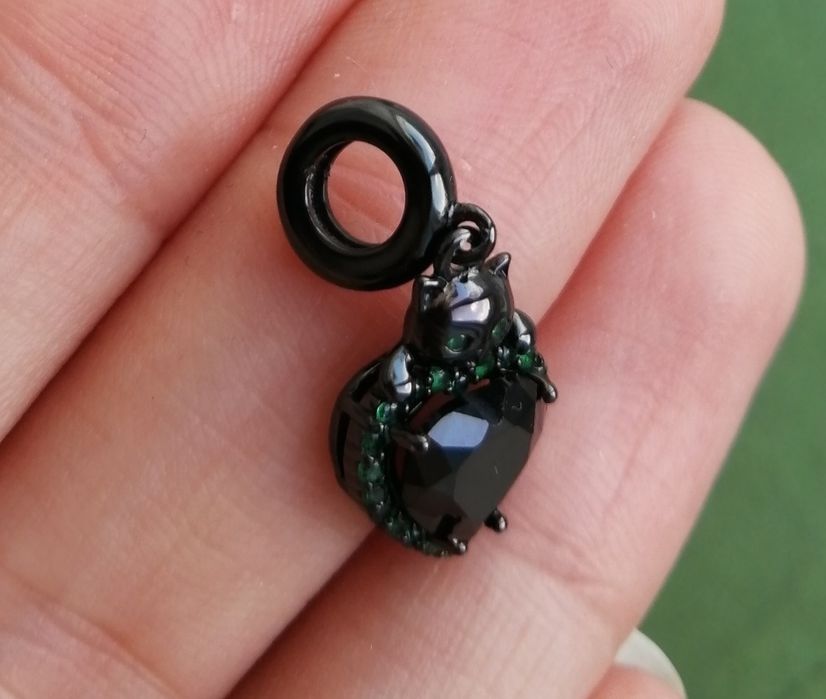 Підвіска срібна котик,чорний кіт,шарм  браслет,кулон з котом,подарунок