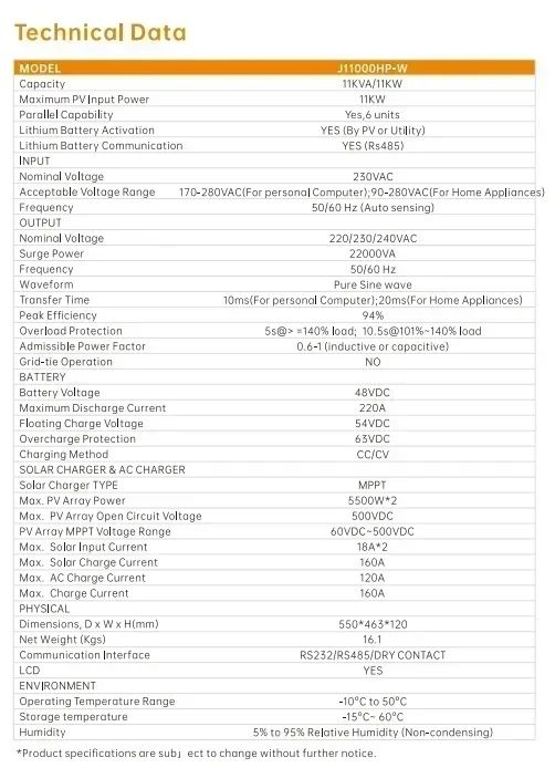 Гібридний інвертор Jsd Solar 11kWt підтримує паралельну роботу)