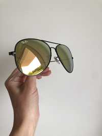 Świetne okulary przeciwsloneczne lustrzanki aviator z logo ray ban