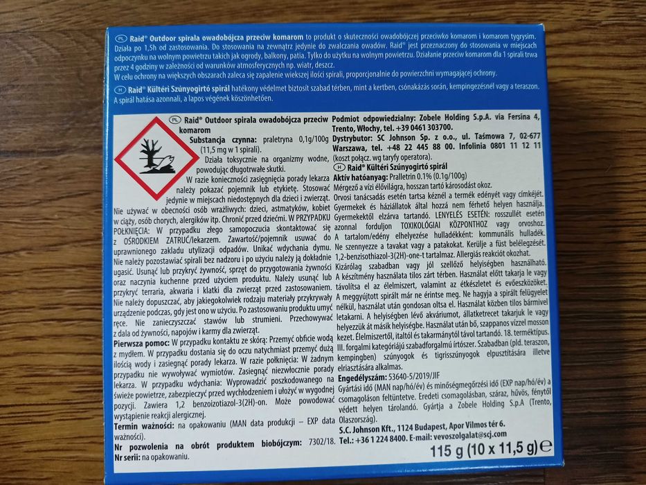 RAID Spirala na komary i komary tygrysie - 10 sztuk, 40h
