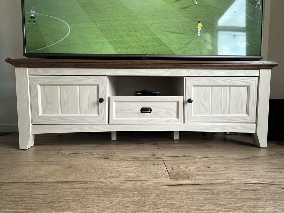 Szafka RTV kremowa z ciemnym drewnem NASHVILLE