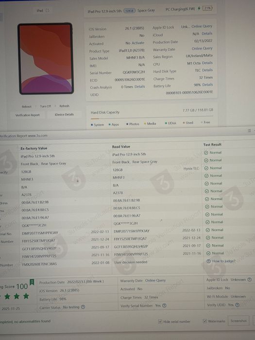 Apple iPad Pro 12.9” 5th gen 128gb M1 Wifi хороший стан 98% батарея