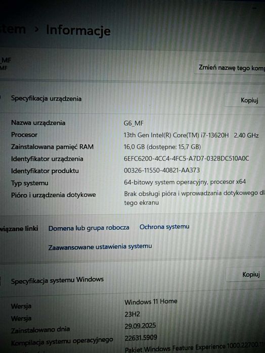 Laptop Gigabyte G6 MF-H2EE893KD i7-13620H/16GB/512GB/RTX4050/165Hz/W11