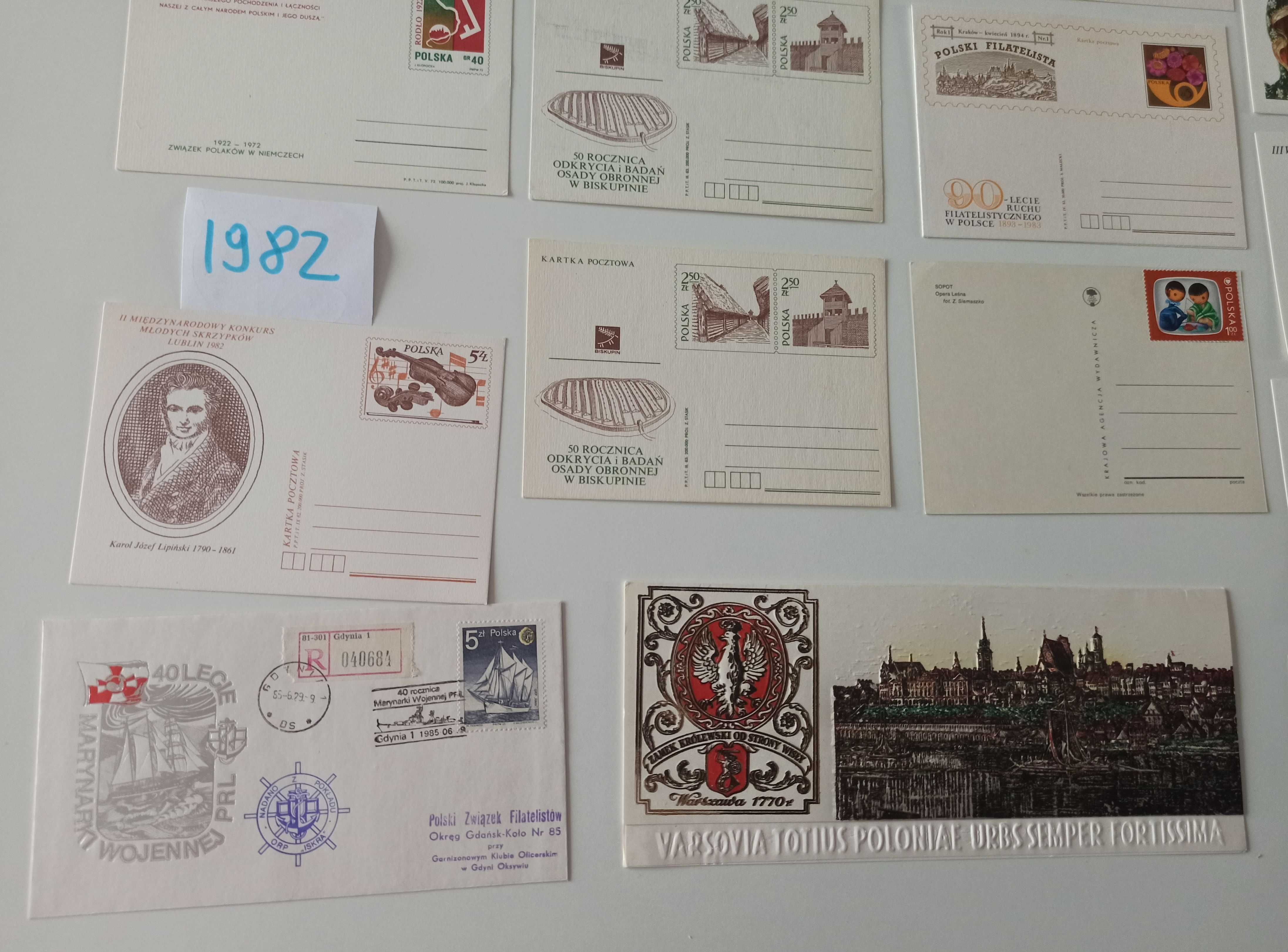 pocztówki 1972 znaczki pocztowe 1982 koperty na listy 1983 29 sztuk