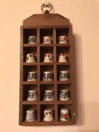 15szt naparstek porcelanowy naparstki z porcelany w drewnianym domku