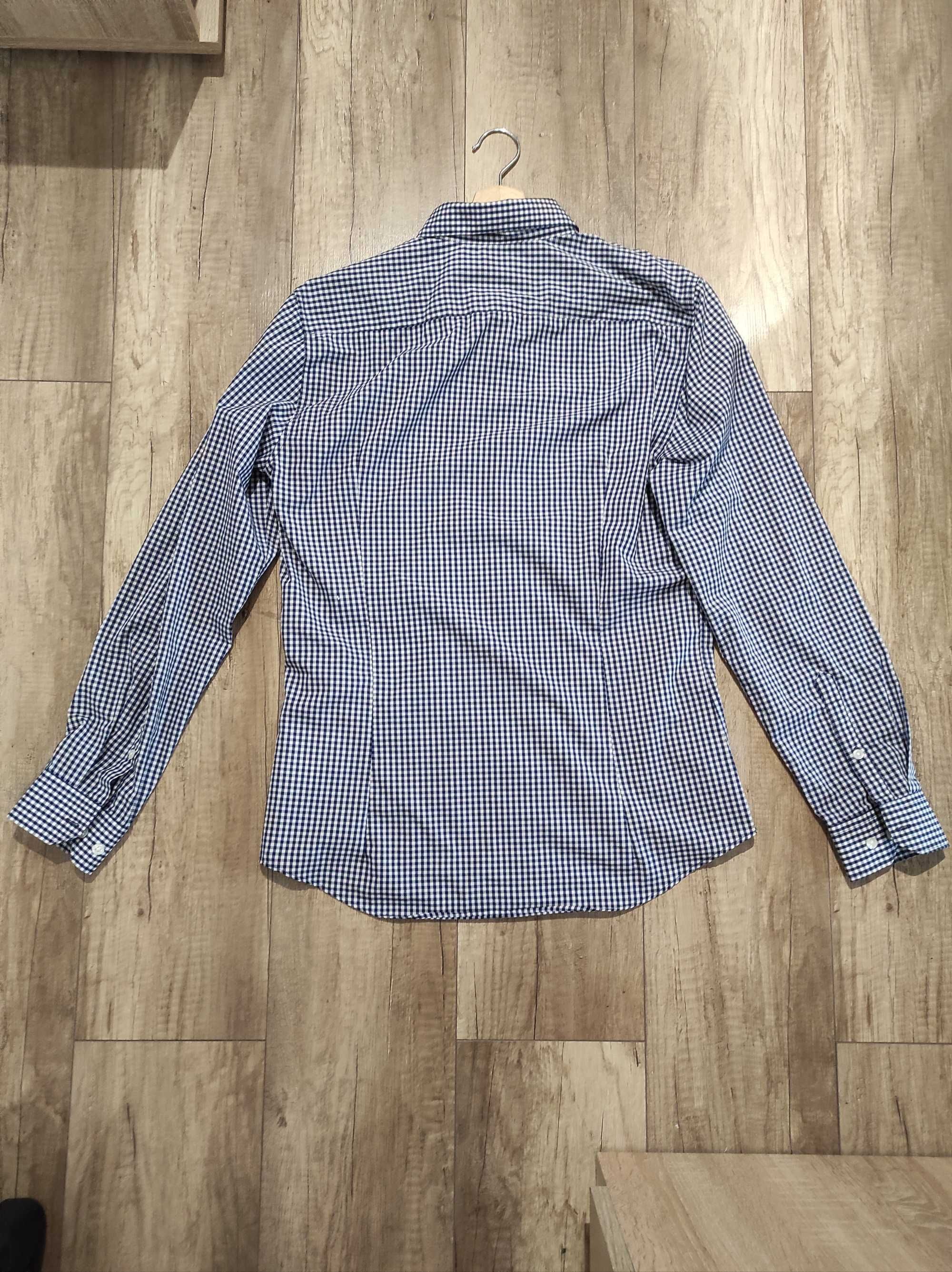 Koszula męska H&M w biało-granatową kratkę