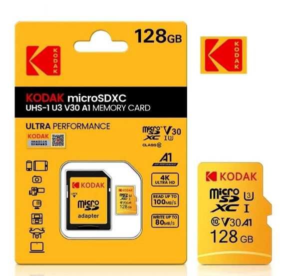 microSD  Kodak 128 Gb UHS-I U3 R100 MB/s (ULTRA PERFORMANCE)