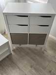 IKEA Regal Kallax biały 77x77cm z 4 szufladami i ramą nośną
