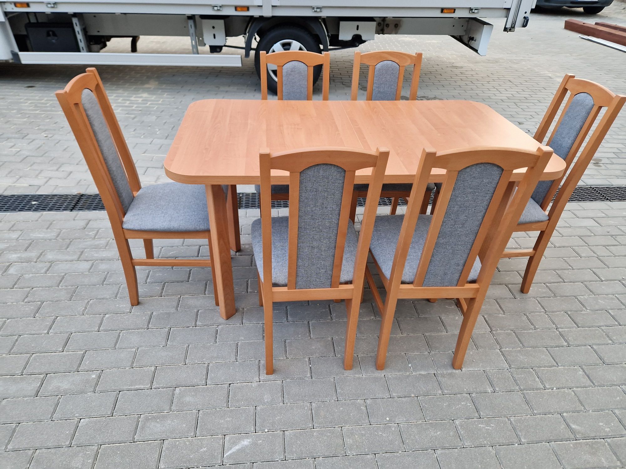 Nowe: Stół 80x140/180 + 6 krzeseł,  OLCHA + SZARY, dostawa cała PL
