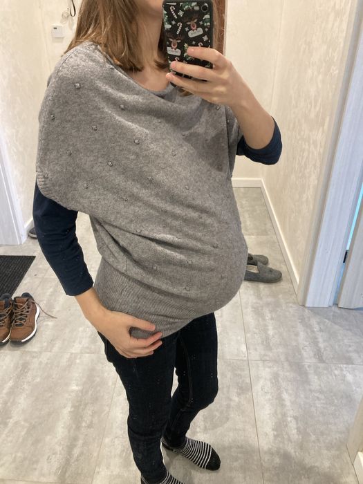 Ciepły sweter ciążowy typu nietoperz szary