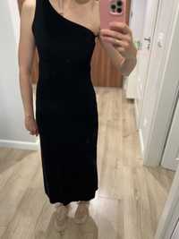 Czarna długa asymetryczna sukienka na jedno ramie rozmiar S