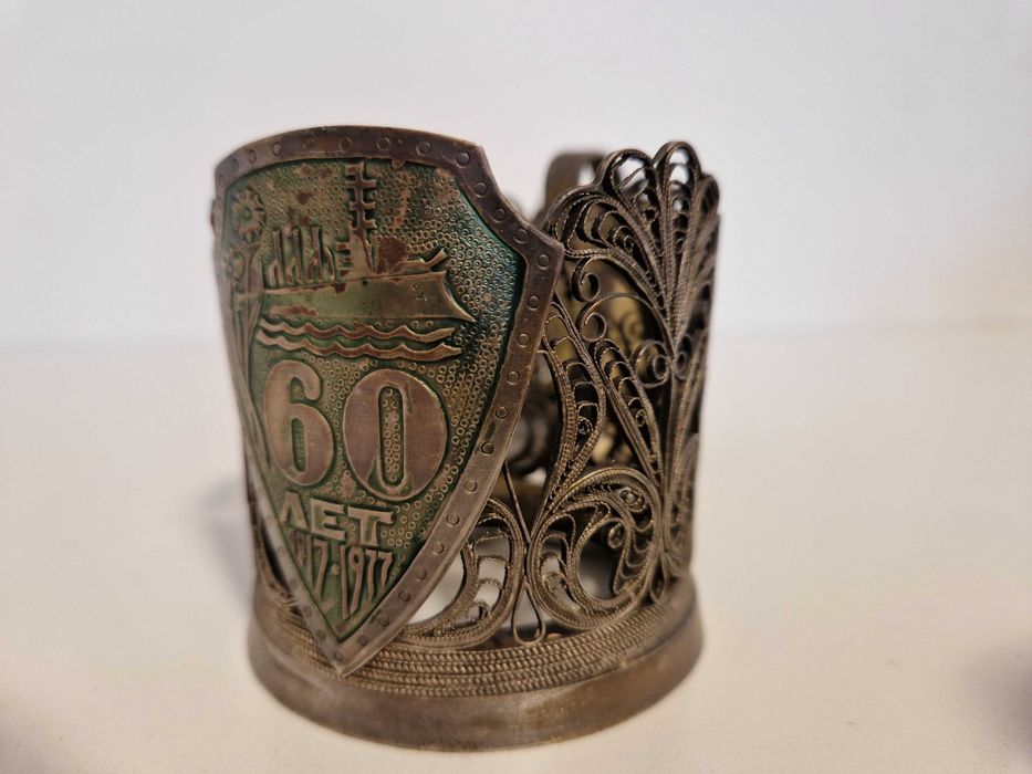 2x posrebrzany uchwyt na szklankę. 60 lat ZSRR