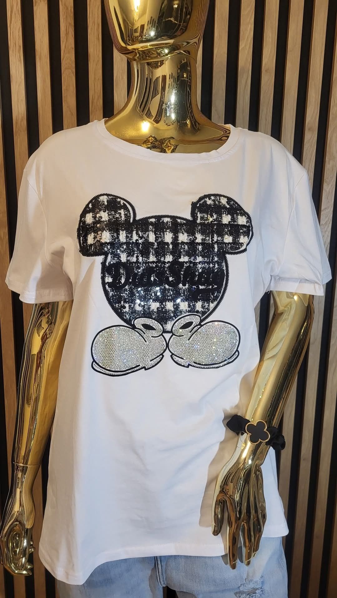 Trendy ing. Śliczny T-shirt z Myszką Mickey cyrkonie,  cekiny uni