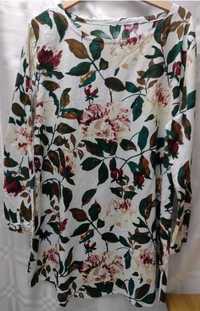 Bluzka tunika sukienka rozm 46/48 LEN jak NOWA 128cm pachy 4XL kwiaty