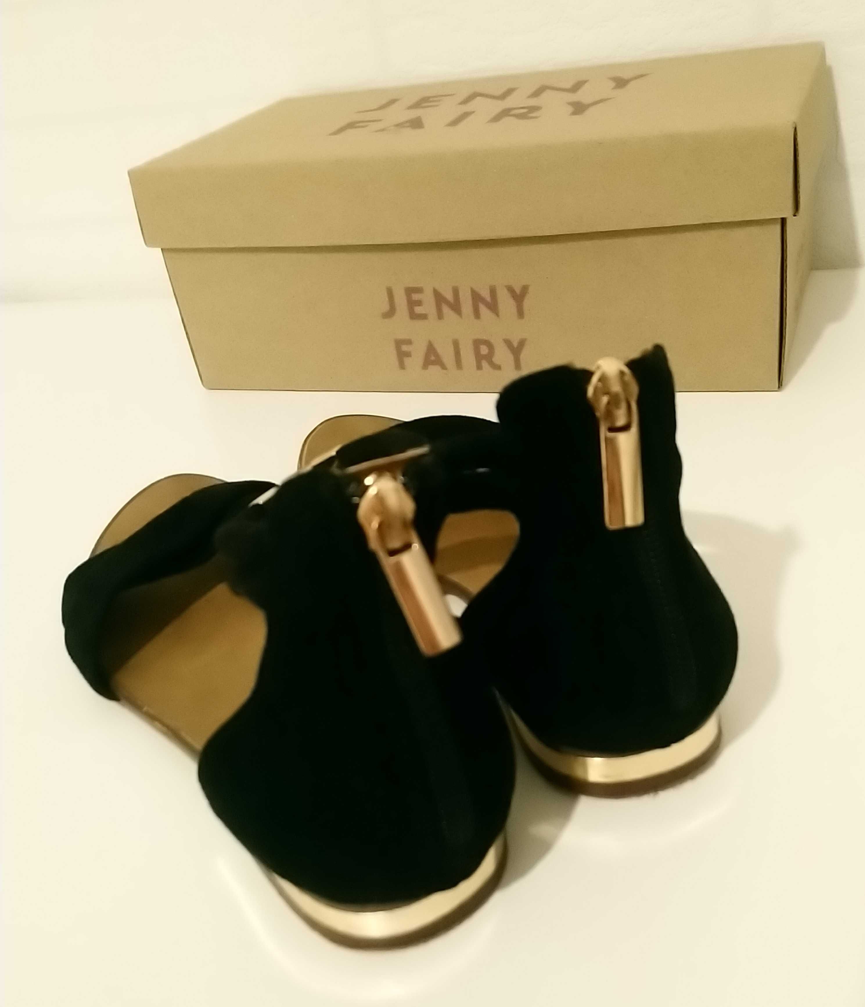 Czarne sandały damskie Jenny Fairy, płaski obcas, rozm. 37