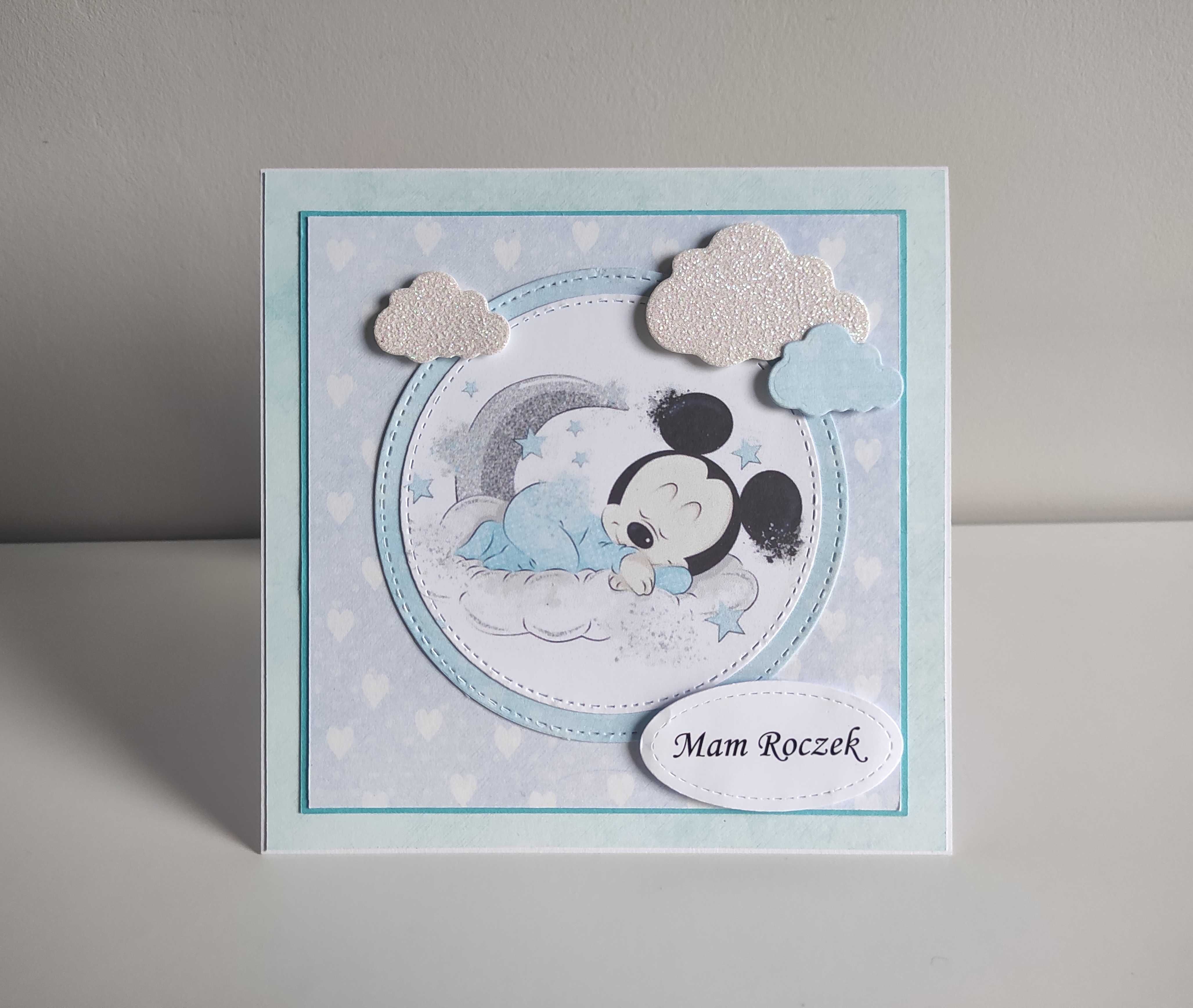 Kartka ręcznie robiona na roczek, urodziny Myszka Miki