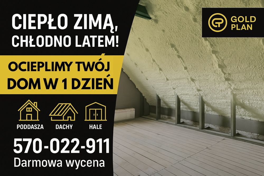 Od 55 zł M2 Ocieplenia pianką PUR, Piana, izolacja poddasza