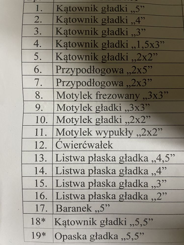 Listwy wykonczeniowe/ćwierćwałki/kątowniki