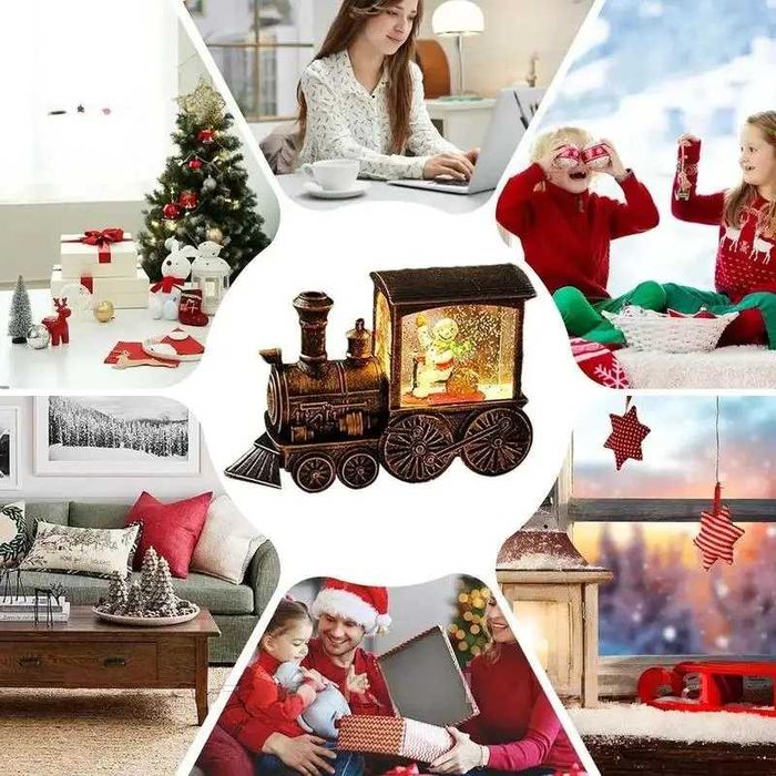 Нічник "Різдвяний поїзд" (13×8.5 см) Новорічний паровоз зі сніговиком