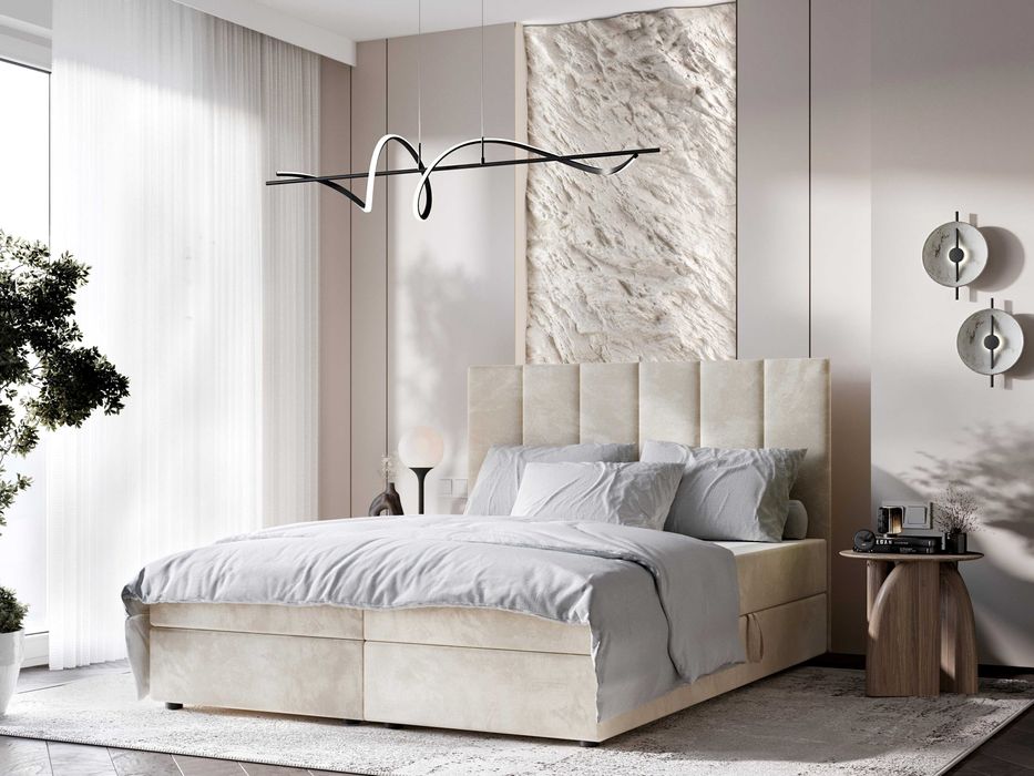 Łóżko kontynentalne z pojemnikiem na pościel,beż Okazja szybka wysyłka