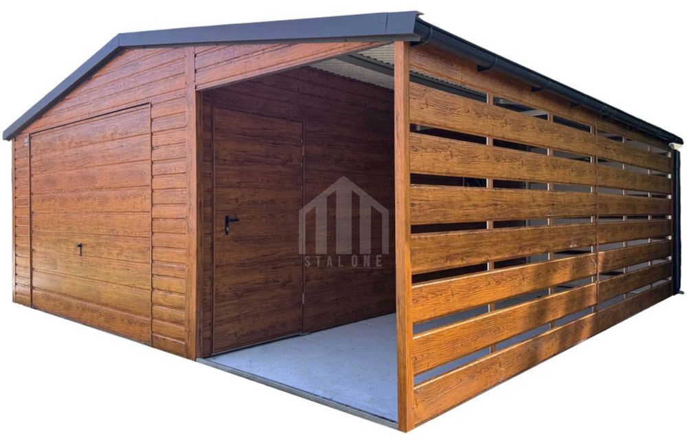 Garaż blaszany 4x6m + wiata 2m - brama drzwi okno rynny SO119