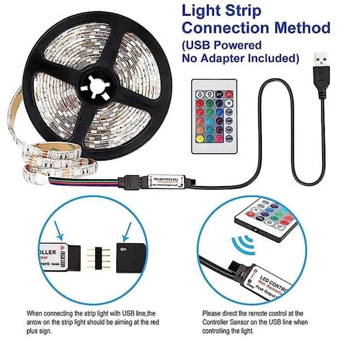 Taśma LED 10m USB RGB 5V SMD 2835 Pilot USB