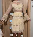 Koronkowa sukienka z falbanami ecru romantic boho vintage style